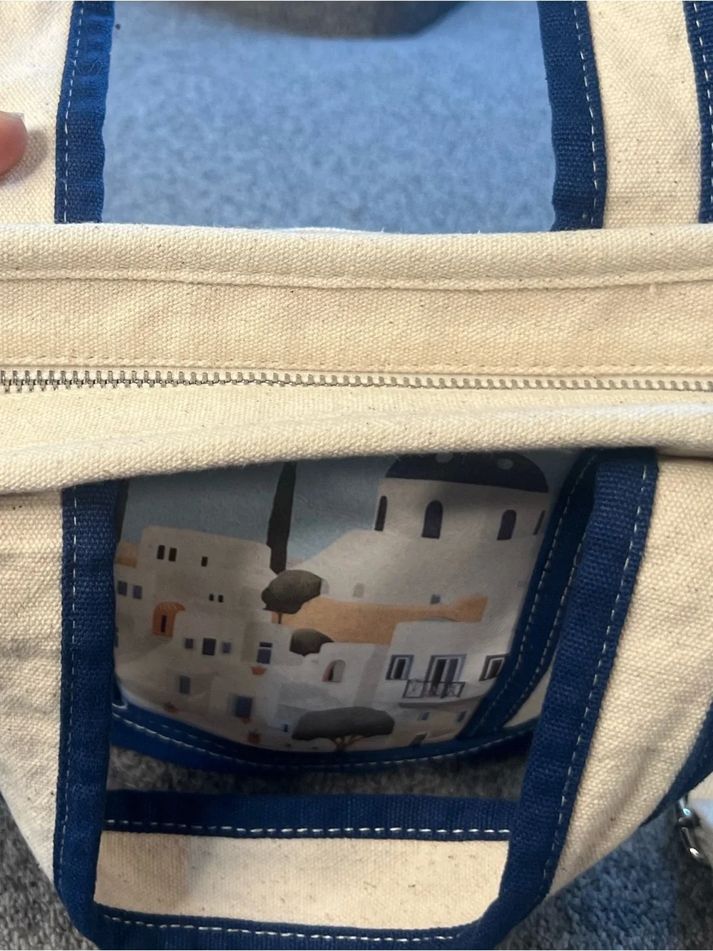 C&C California Cream & Navy 'Greece' Canvas Tote